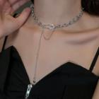 Layered Chain Choker Necklace - Silver - One Size