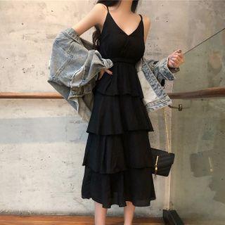 Spaghetti Strap Midi Layered A-line Dress