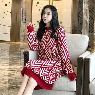 Patterned Long-sleeve Midi Sweater Dress