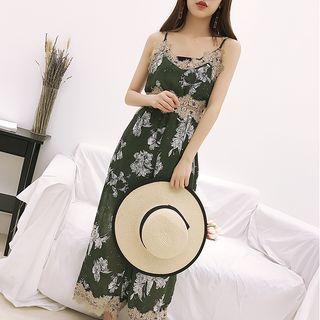 Lace Trim Floral Print Jumpsuit