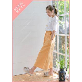 Elastic-waist Linen Wide-leg Pants