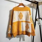 Color-block Argyle Loose-fit Sweater
