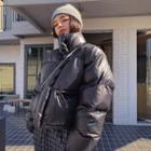 High-neck Drawcord-hem Boxy Padded Jacket