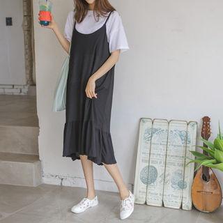 Spaghetti-strap Rubble-hem Midi Dress