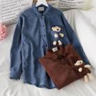 Bear Accent Long-sleeve Loose-fit Shirt - 4 Colors