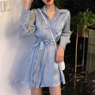 Tie-waist Shirt Light Blue - One Size