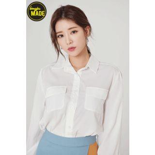 Dual-pocket Asymmetric-hem Blouse