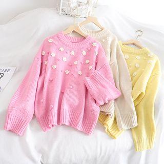 Flower-accent Long-sleeve Sweater