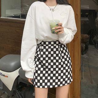 Sweatshirt / Checker Print A-line Skirt