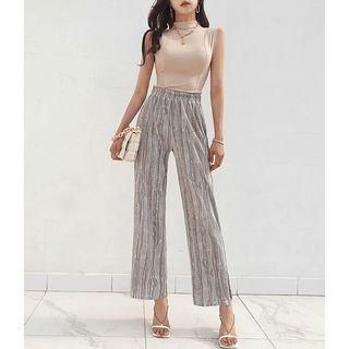 Waistband Print Pleat Pants