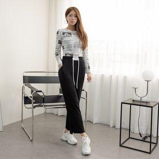 Letter Patch Slit-hem Pants