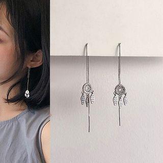 Rhinestone Dream Catcher Dangle Earring Silver - One Size