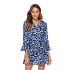 Leopard Print Tie-neck A-line Dress