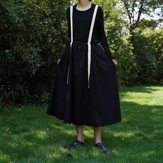 Midi A-line Suspender Skirt Black - One Size