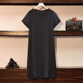 Short Sleeve Plain Slit-side Shift Dress