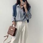 Plaid Loose-fit Shirt / High Waist Wide Leg Jeans