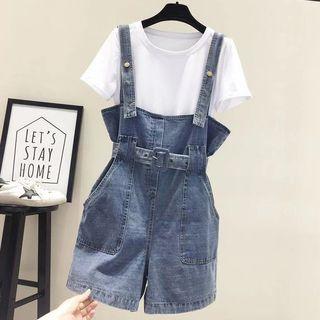Short-sleeve T-shirt / Denim Jumper Shorts / Set