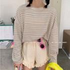 Long-sleeve Striped T-shirt / Lace Trim Shorts