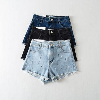High Waist Fringe Denim Shorts