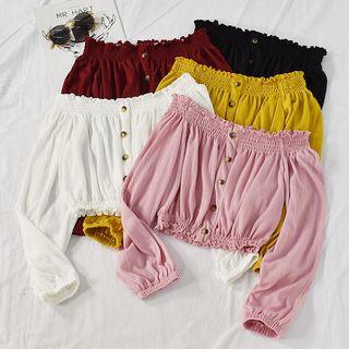 Long-sleeve Off Shoulder Buttoned Cropped Top