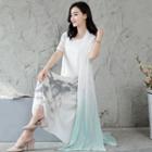 Set: Printed Tank Dress + Long Cardigan