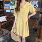 Single-breasted A-line Short-sleeve Dress