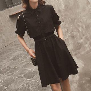 Cold Shoulder Collared Dress With Belt