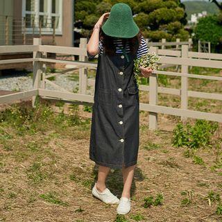 Button-front Denim Overall Dress Blue - One Size
