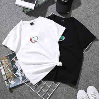 Couple Matching Short-sleeve Battery Print T-shirt