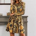 Round Neck Print A-line Dress