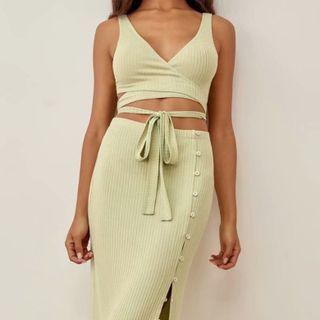 Set: Tie-strap Crop Tank Top + Midi Pencil Skirt