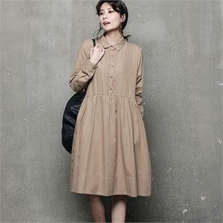 Shirred-waist Cotton Shirtdress