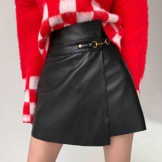Faux Leather High Waist Mini A-line Skort