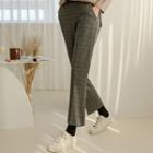 Pleated-hem Plaid Boot-cut Pants