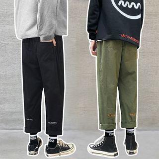 Cropped Lettering Print Straight-fit Pants