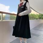 Plain Shirt / Midi Pinafore Dress / Set