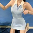 Sleeveless Knit Polo Dress Light Blue - One Size