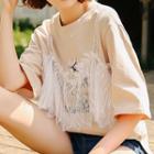 Mock Two Piece Lace Panel Elbow Sleeve T-shirt