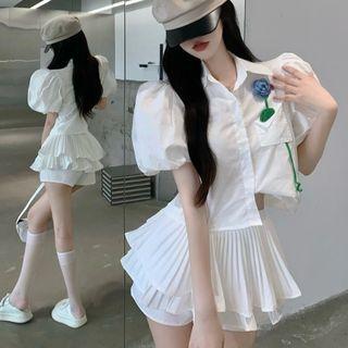 Puff-sleeve Cropped Blouse / Mini A-line Skort