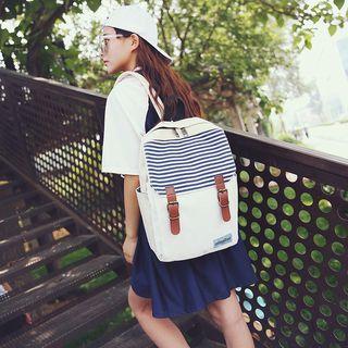 Canvas Striped Buckled Backpack