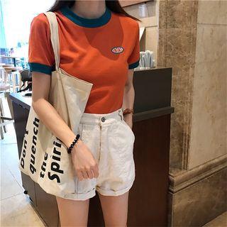Embroidered Contrast Trim Short Sleeve T-shirt