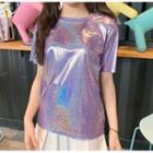 Iridescent Short-sleeve T-shirt / Pleated Mini A-line Skirt