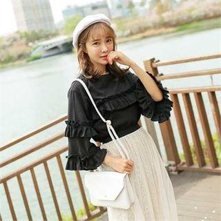 Wide-sleeve Frill-trim Top
