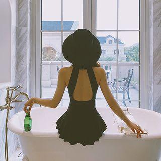 Halter Neck Keyhole Open Back Swimdress