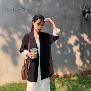 Frilled Trim Spaghetti-strap Dress / Loose Blazer