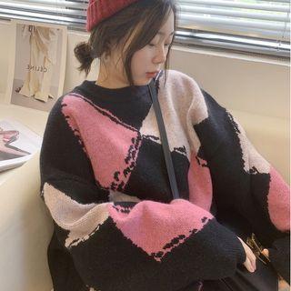 Argyle Color Block Knit Top