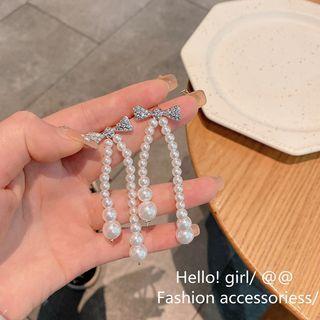 Faux Pearl Bow Drop Earring 1 Pair - Pearl White - One Size