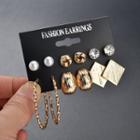 Set Of 6: Alloy Earring (various Designs) Gold - One Size
