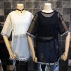 Set: Lettering Short-sleeve Mesh Top + Tank Top
