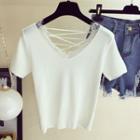 Cross Strap Lace Trim Short-sleeve T-shirt